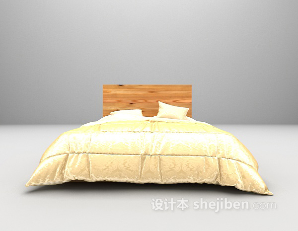 灰色木质床3d模型下载
