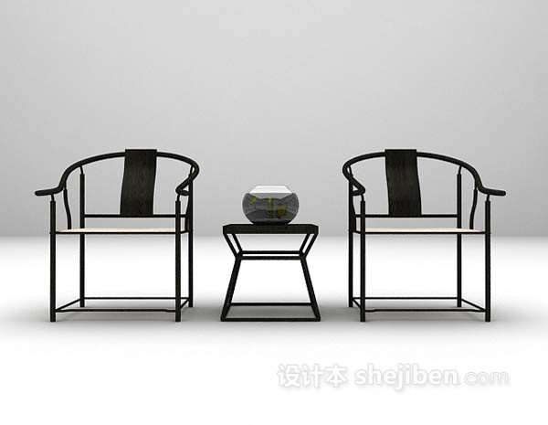 中式风格桌椅组合3d模型下载