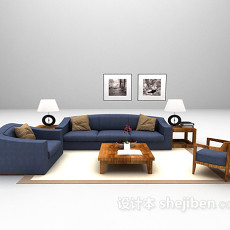 蓝色木质沙发3d模型下载
