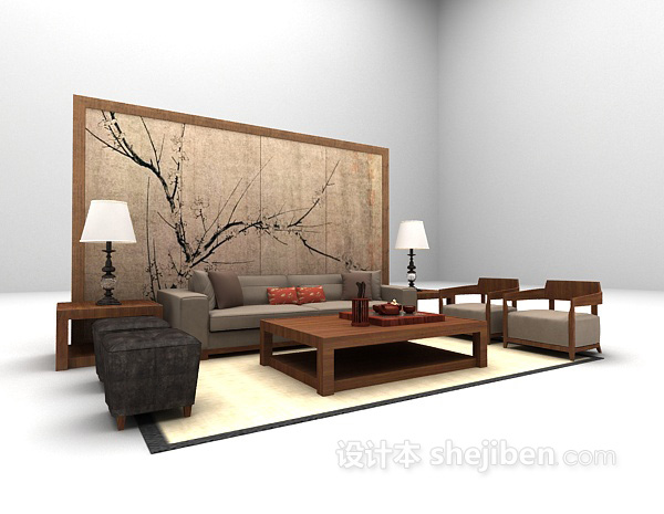 中式风格新中式组合沙发3d模型下载