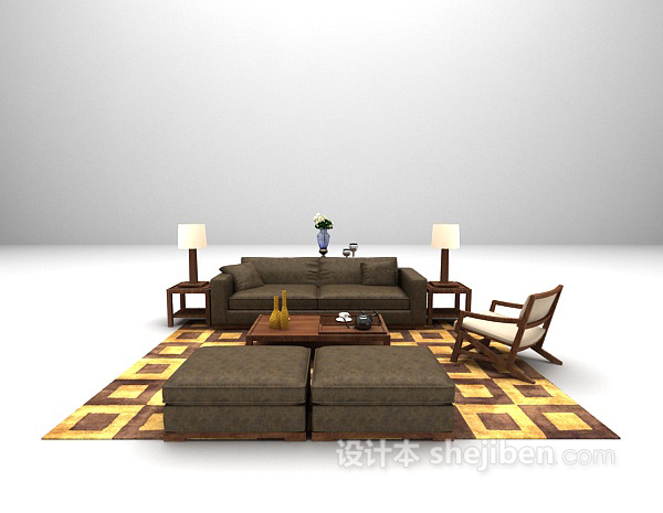 中式风格组合沙发3d模型
