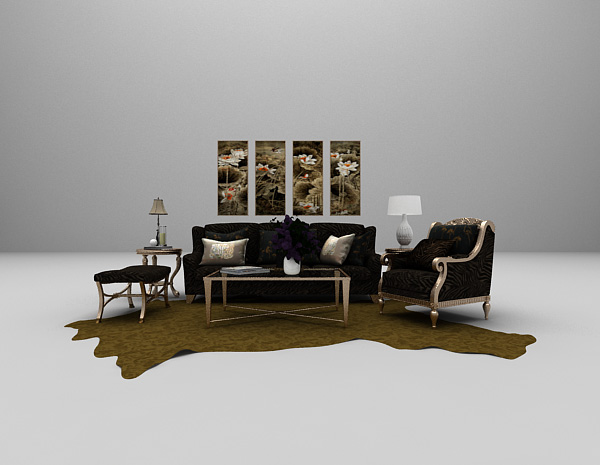 欧式棕色沙发椅3d模型下载