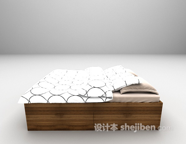 设计本木质床3d模型下载