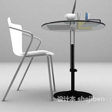 白色桌椅组合3d模型下载