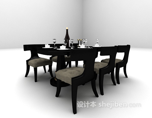 欧式风格黑色欧式餐桌组合3d模型下载