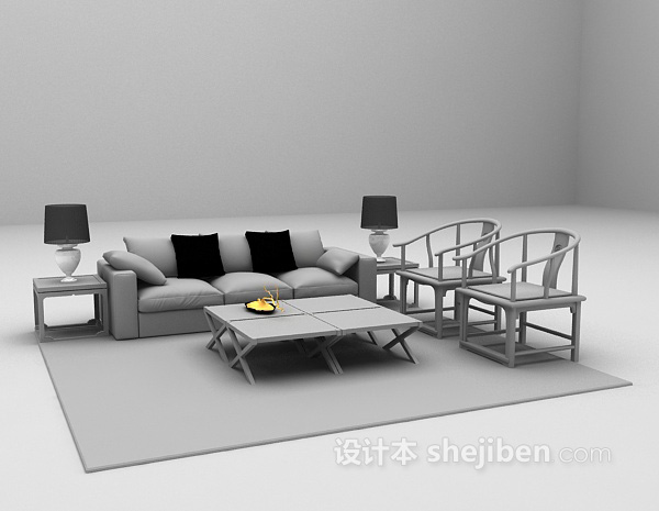 设计本多人沙发3d模型下载