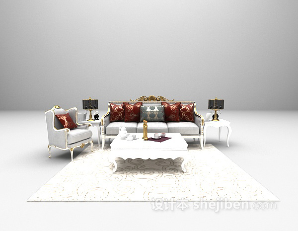 白色欧式沙发欣赏3d模型下载