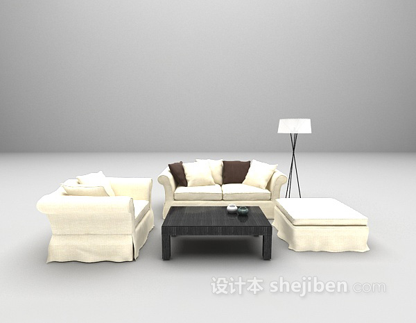 现代白色风格组合沙发3d模型下载