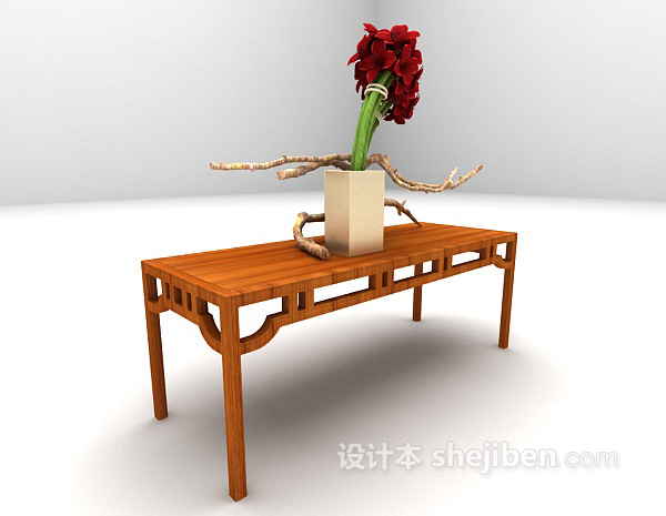 中式风格中式木质玄关边几3d模型下载