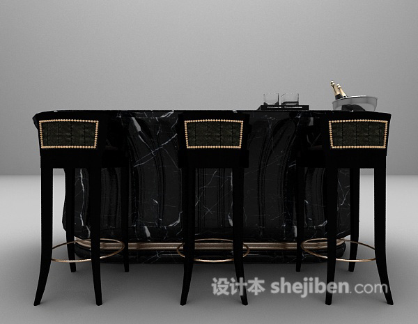 黑色吧台带吧台椅3d模型
