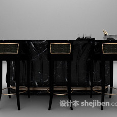 黑色吧台带吧台椅3d模型下载