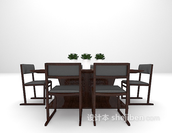 棕色桌椅组合模型下载