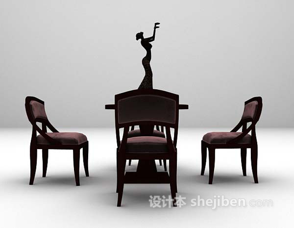 棕色木质桌椅组合3d模型免费下载