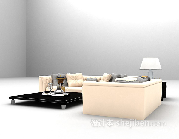 设计本浅色沙发组合3d模型下载