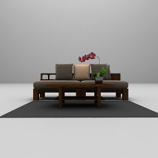 木质三人沙发3d模型下载