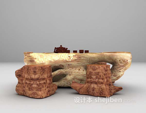 田园风格木质桌椅组合欣赏3d模型下载