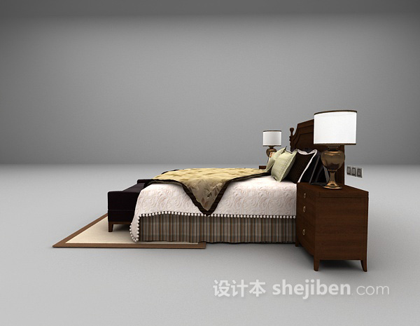 设计本欧式风格双人床3d模型下载