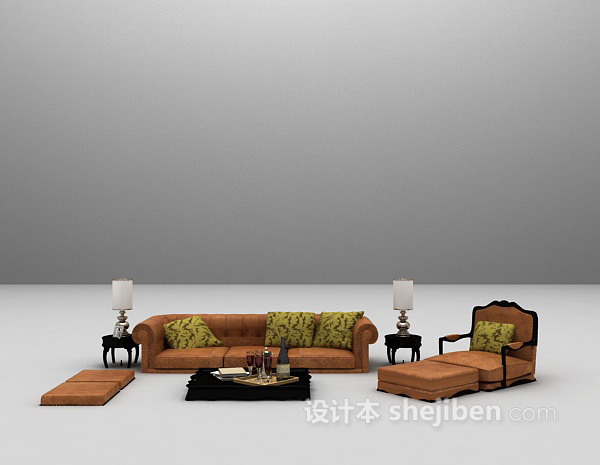 棕色组合沙发3d模型