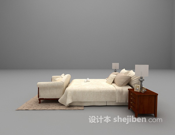 设计本现代双人床免费3d模型下载