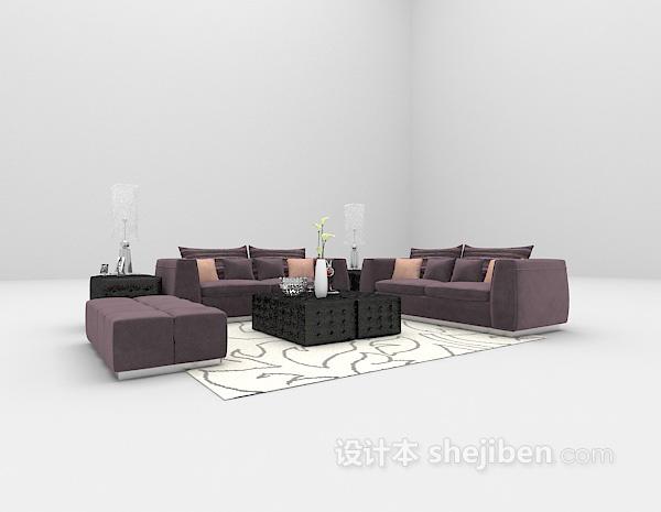 现代紫色沙发3d模型下载
