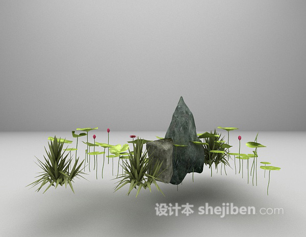 假山植物装饰3d模型下载