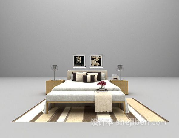 木质家庭床3d模型