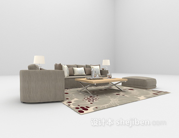 灰色沙发组合3d模型下载