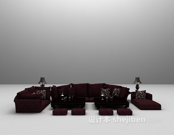 红色组合沙发3d模型