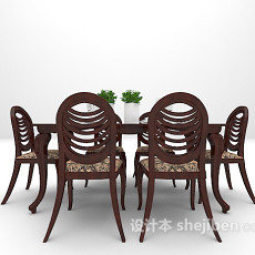 家庭6人餐桌3d模型下载