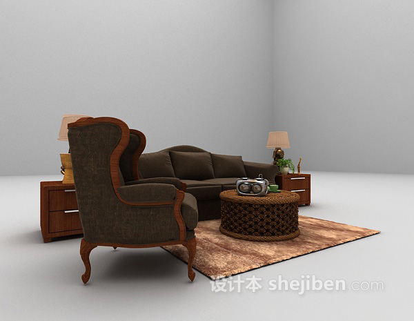欧式棕色组合沙发3d模型大全