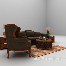 欧式棕色组合沙发大全3d模型下载