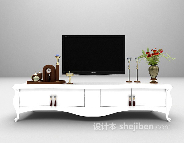 家庭白色电视柜3d模型下载
