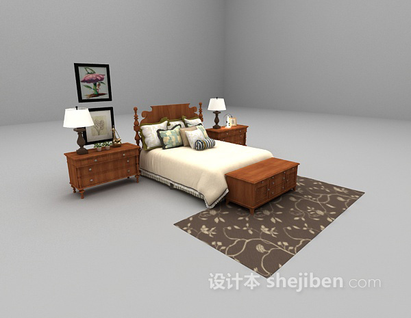 现代风格木质床具3d模型下载