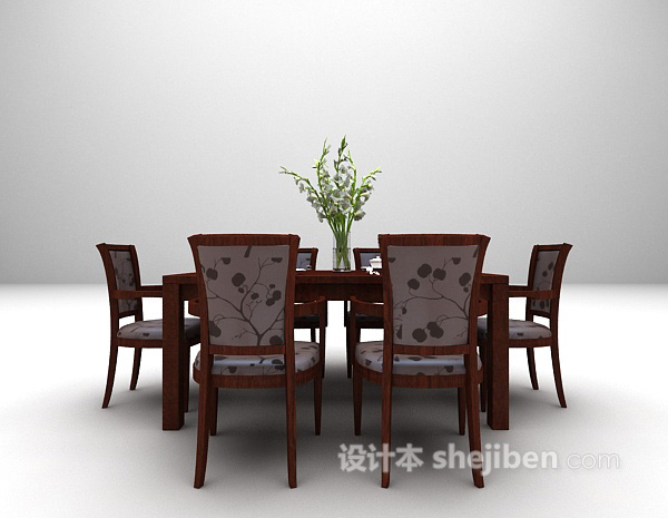 棕色餐桌组合3d模型欣赏