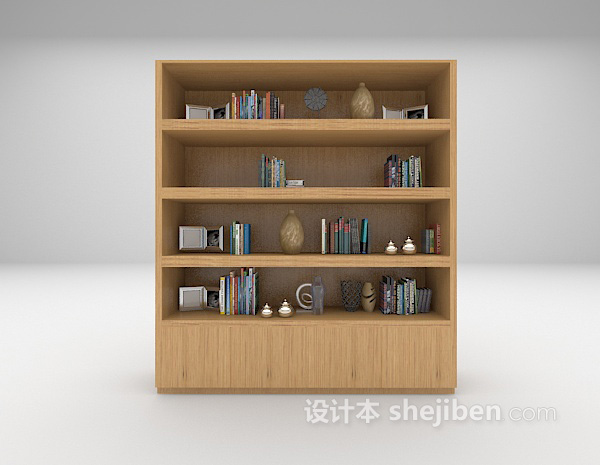灰色木质书柜模型下载