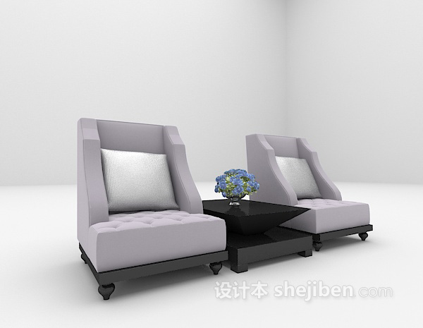 欧式风格紫色沙发椅3d模型下载