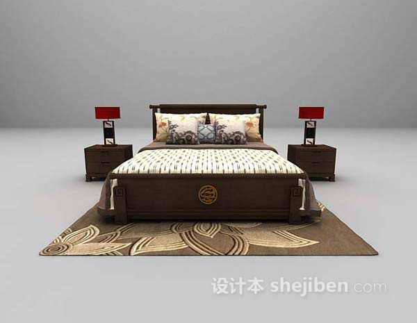 木质双人床3d模型大全