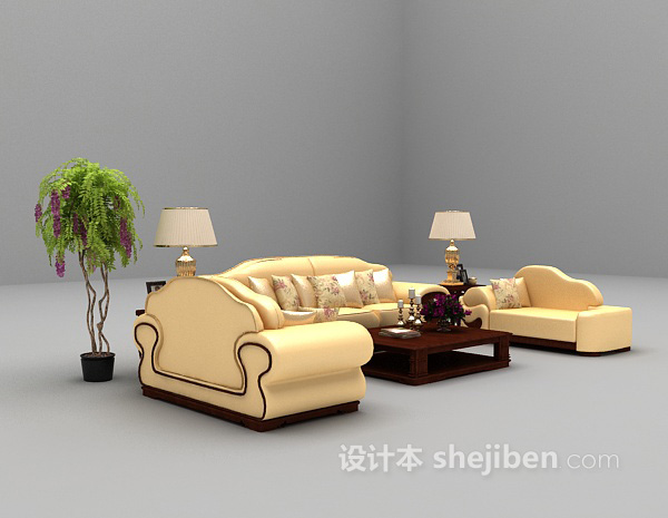 欧式风格白色皮质沙发3d模型下载