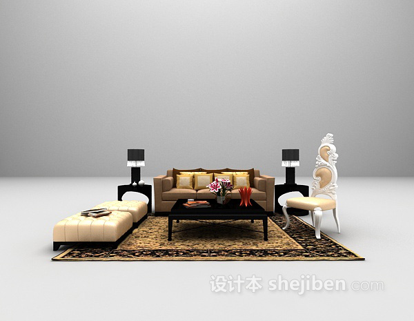 灰色组合沙发3d模型下载