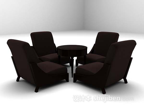设计本黑色桌椅组合推荐3d模型下载