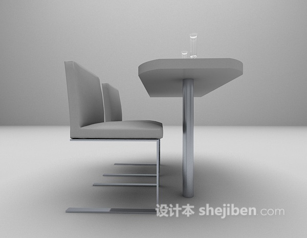 灰色桌椅组合3d模型推荐下载
