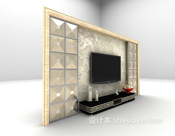 欧式风格电视背景墙3d模型下载