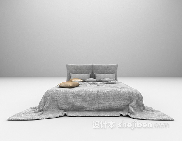 灰色双人床3d模型下载