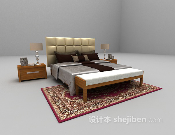 现代风格木质床3d模型下载