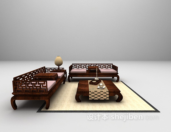 中式木质沙发3d模型