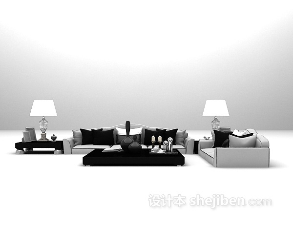 灰色系沙发3d模型下载