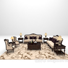 棕色木质组合沙发大全3d模型下载