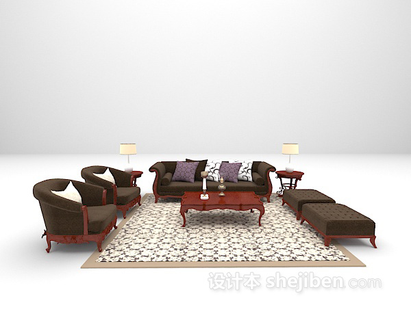 欧式棕色沙发3d模型免费下载