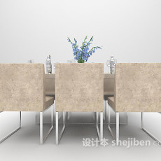 现代不锈钢餐桌组合3d模型下载