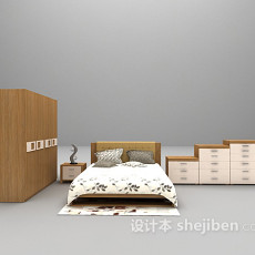木质双人床3d模型下载
